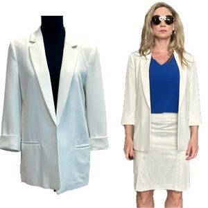 H&M white open front blazer jacket Sz S professional business career classy